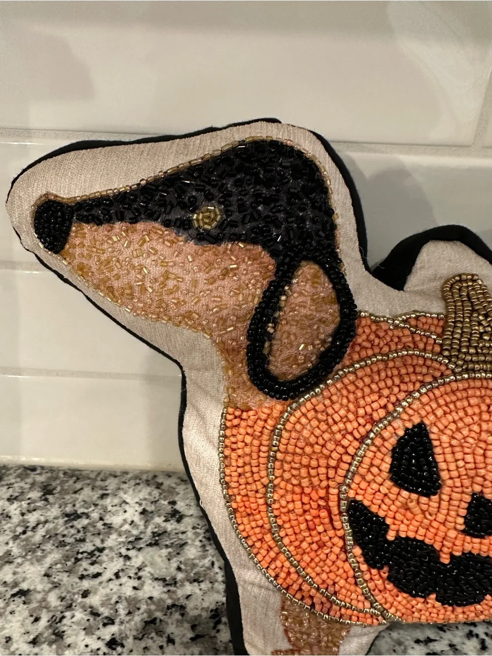Black & Orange Dachshund Pumpkin Holiday Pillow